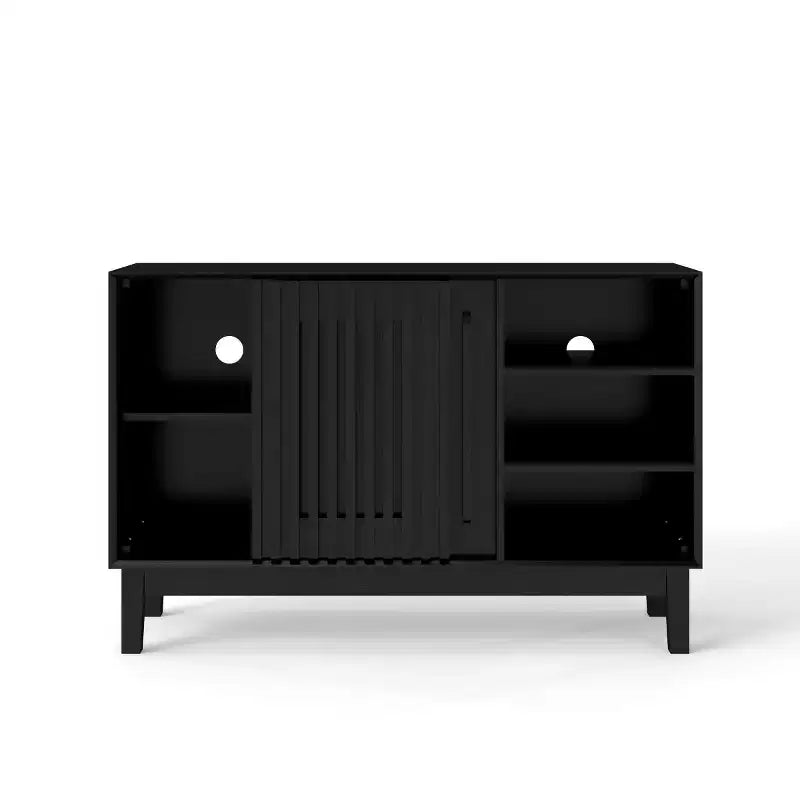 Madia e mobile TV moderno di metà secolo da 47" – Credenza con ante scorrevoli a persiana e gambe in legno massello