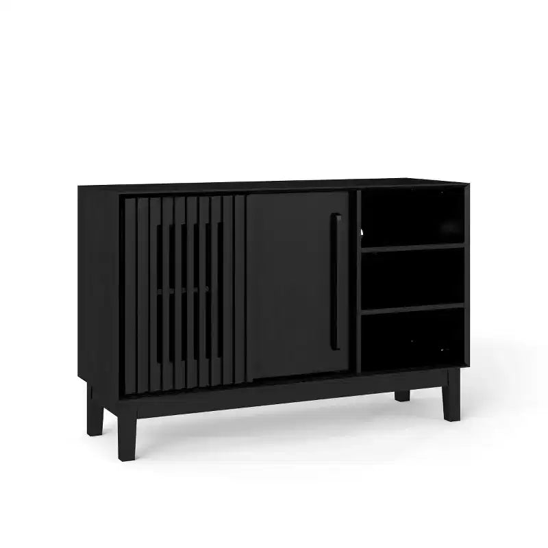 Madia e mobile TV moderno di metà secolo da 47" – Credenza con ante scorrevoli a persiana e gambe in legno massello