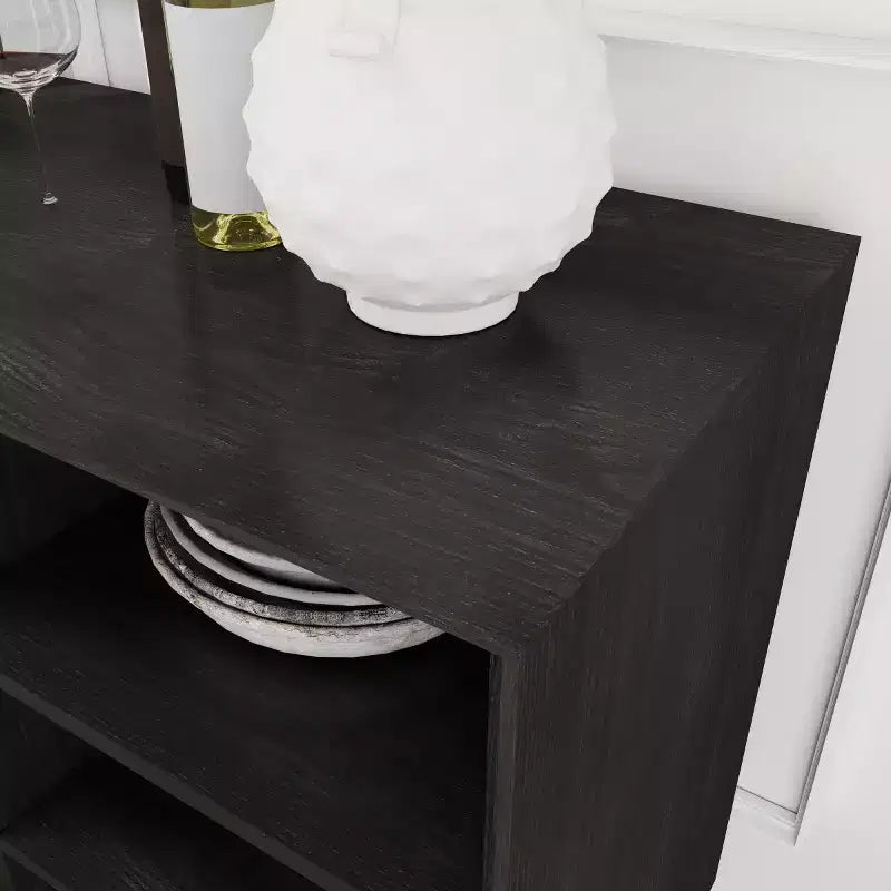Madia e mobile TV moderno di metà secolo da 47" – Credenza con ante scorrevoli a persiana e gambe in legno massello