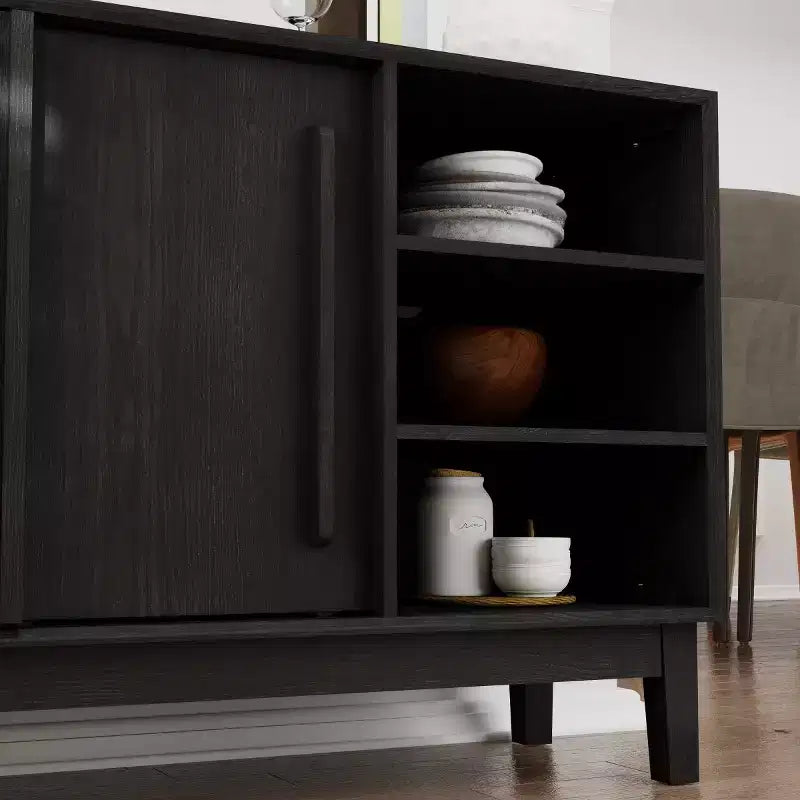 Madia e mobile TV moderno di metà secolo da 47" – Credenza con ante scorrevoli a persiana e gambe in legno massello