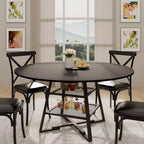 Round Dining Table for 4, 42 Inch Kitchen Table with Storage Shelf, High Top Farmhouse Design Wood & Metal, Family Dining Table for 4-6 People