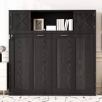Letto a Scomparsa Matrimoniale con Armadietti Contenitore – Pino Massiccio e MDF, Finitura Nera con Dettaglio a X