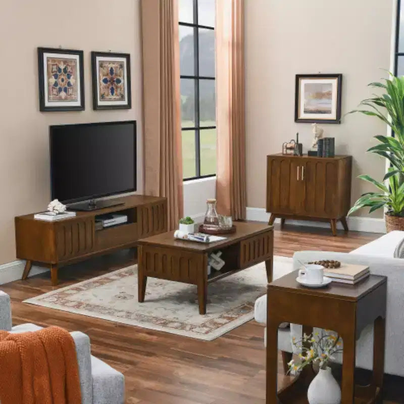 Madia a 2 ante con gambe in legno massello e maniglie dorate, stile Mid-Century Modern, 81 cm