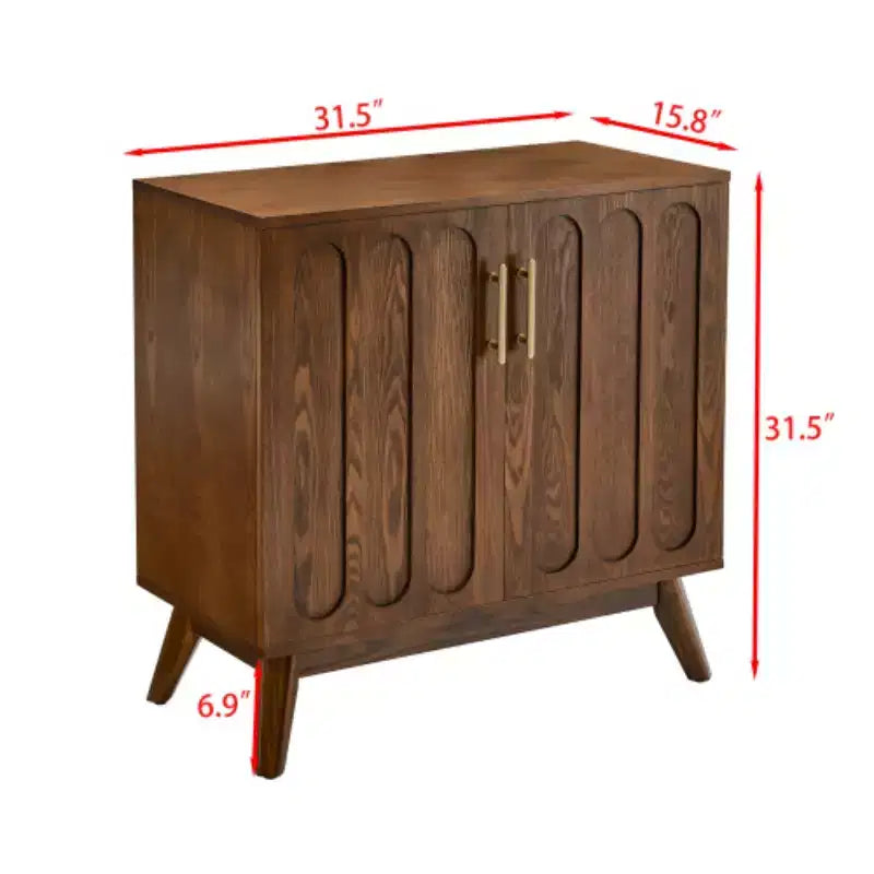 Madia a 2 ante con gambe in legno massello e maniglie dorate, stile Mid-Century Modern, 81 cm