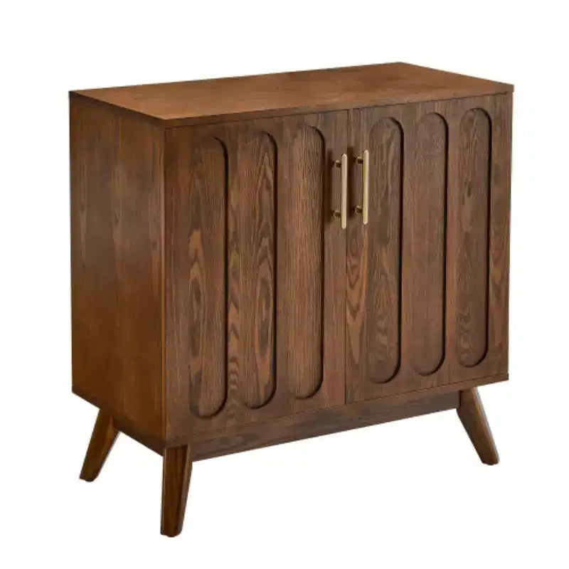 Madia a 2 ante con gambe in legno massello e maniglie dorate, stile Mid-Century Modern, 81 cm