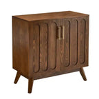 Madia a 2 ante con gambe in legno massello e maniglie dorate, stile Mid-Century Modern, 81 cm