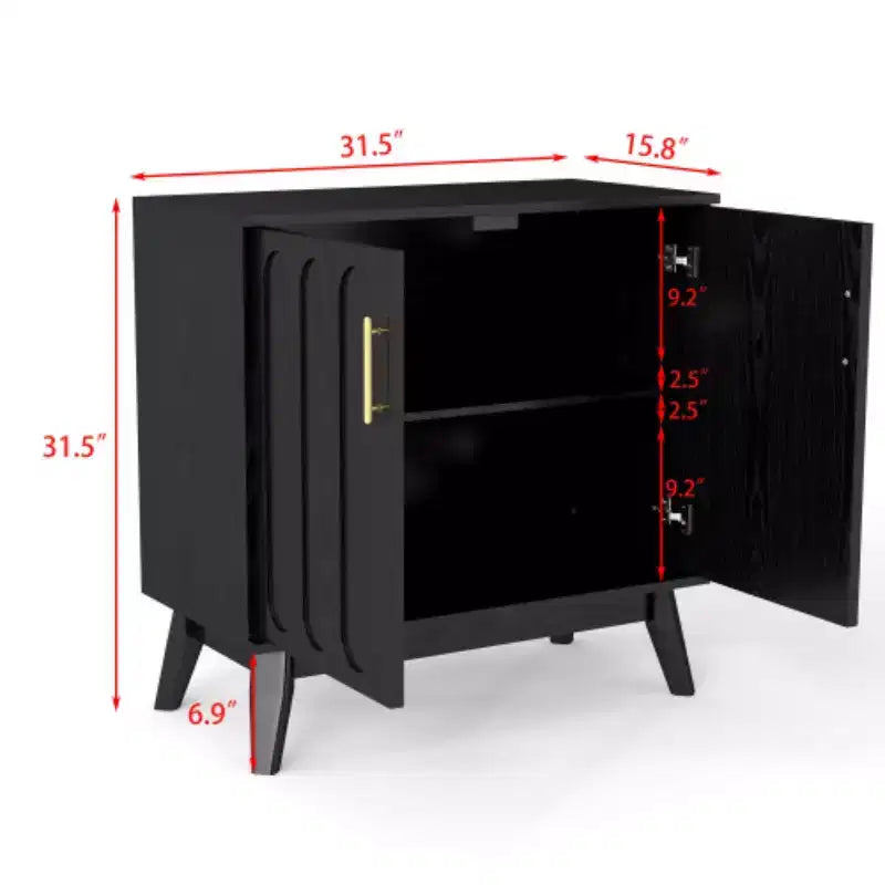 Madia a 2 ante con gambe in legno massello e maniglie dorate, stile Mid-Century Modern, 81 cm