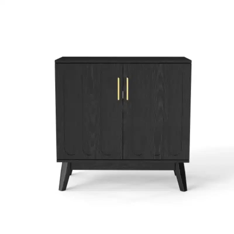 Madia a 2 ante con gambe in legno massello e maniglie dorate, stile Mid-Century Modern, 81 cm