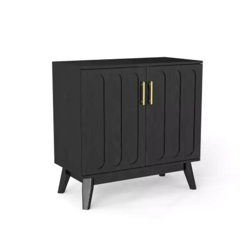 Madia a 2 ante con gambe in legno massello e maniglie dorate, stile Mid-Century Modern, 81 cm