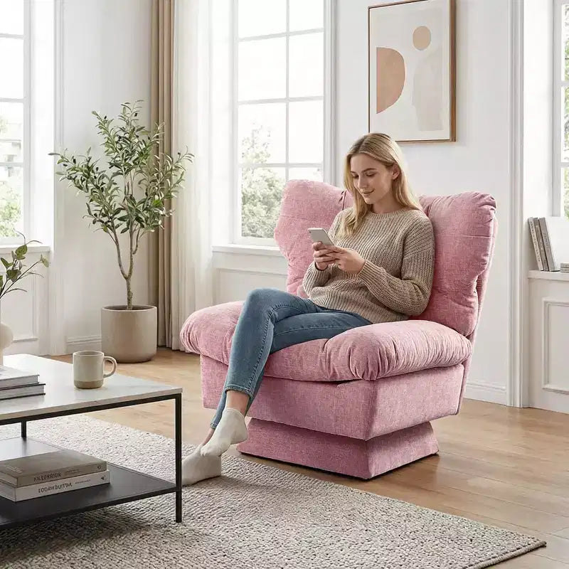 Poltrona girevole a 360° - Poltrona moderna da lettura con cuscino spesso e accogliente tessuto ciniglia | Poltrona imbottita per soggiorno, camera da letto
