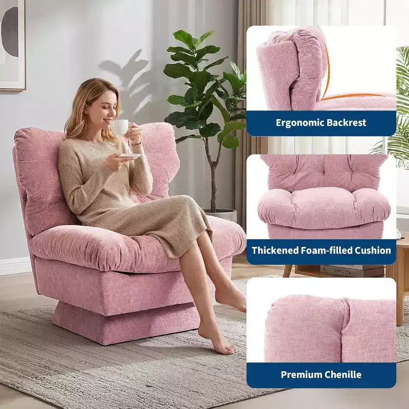 Poltrona girevole a 360° - Poltrona moderna da lettura con cuscino spesso e accogliente tessuto ciniglia | Poltrona imbottita per soggiorno, camera da letto