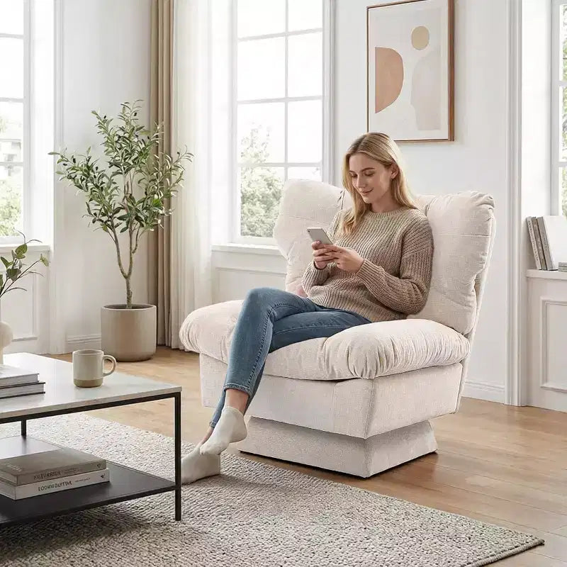 Poltrona girevole a 360° - Poltrona moderna da lettura con cuscino spesso e accogliente tessuto ciniglia | Poltrona imbottita per soggiorno, camera da letto