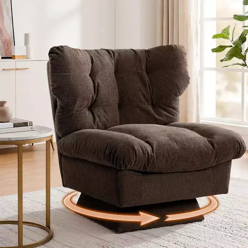 Poltrona girevole a 360° - Poltrona moderna da lettura con cuscino spesso e accogliente tessuto ciniglia | Poltrona imbottita per soggiorno, camera da letto