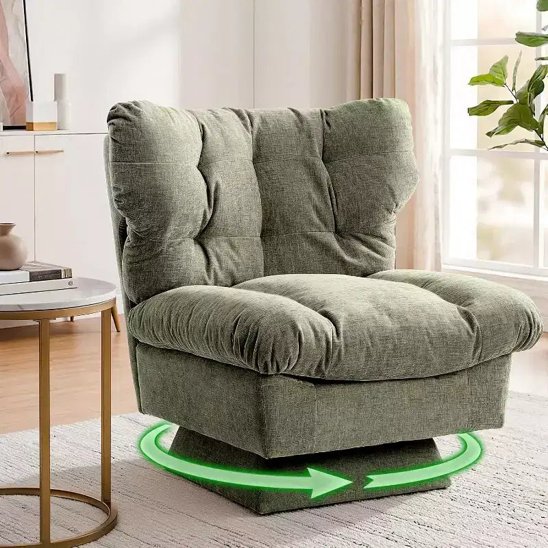 Poltrona girevole a 360° - Poltrona moderna da lettura con cuscino spesso e accogliente tessuto ciniglia | Poltrona imbottita per soggiorno, camera da letto