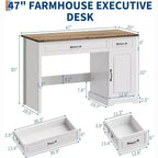 Scrivania direzionale da 47" con cassetti e mobile contenitore - Workstation rustica per ufficio/studio/camera da letto, bianco antico