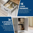 Scrivania direzionale da 47" con cassetti e mobile contenitore - Workstation rustica per ufficio/studio/camera da letto, bianco antico