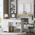 Scrivania direzionale da 47" con cassetti e mobile contenitore - Workstation rustica per ufficio/studio/camera da letto, bianco antico