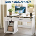 Scrivania direzionale da 47" con cassetti e mobile contenitore - Workstation rustica per ufficio/studio/camera da letto, bianco antico