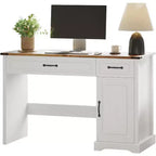 Scrivania direzionale da 47" con cassetti e mobile contenitore - Workstation rustica per ufficio/studio/camera da letto, bianco antico