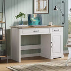 Scrivania direzionale da 47" con cassetti e mobile contenitore - Workstation rustica per ufficio/studio/camera da letto, bianco antico