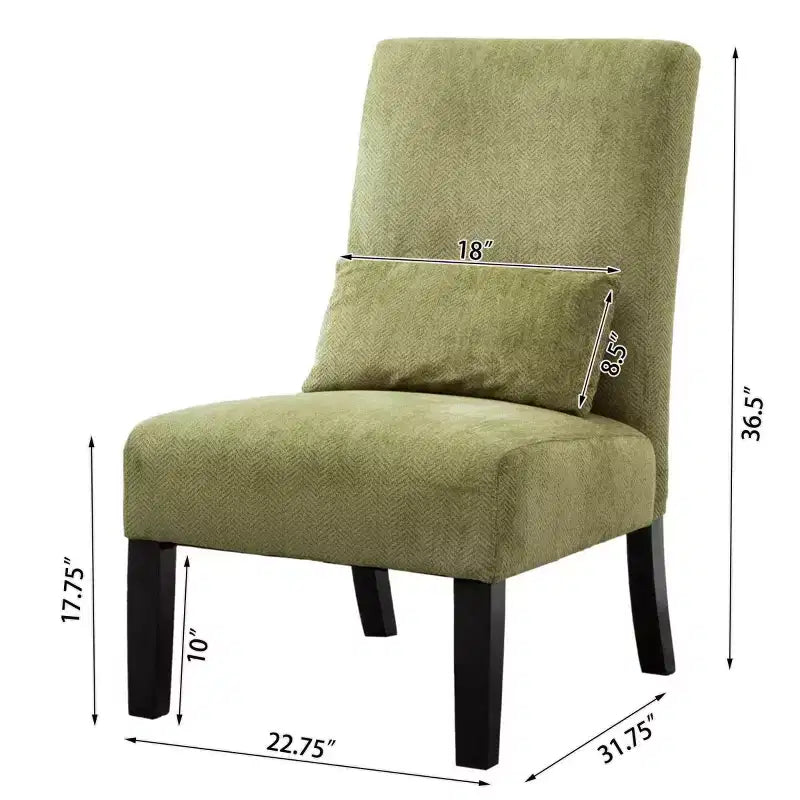 Poltroncina moderna senza braccioli in ciniglia con cuscino e gambe in legno massello – Sedia laterale a seduta profonda