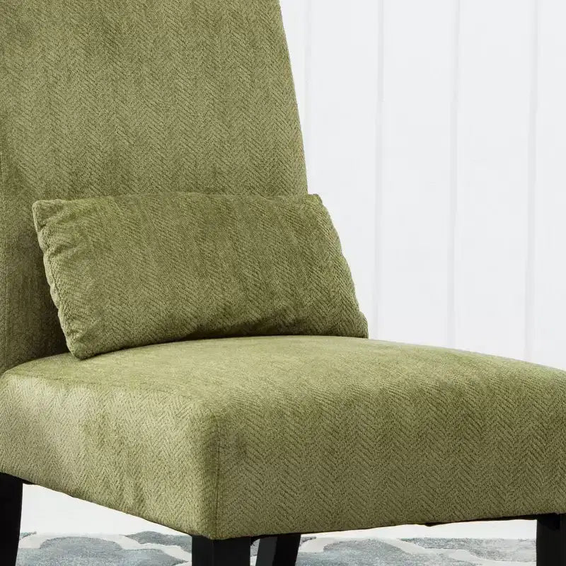 Poltroncina moderna senza braccioli in ciniglia con cuscino e gambe in legno massello – Sedia laterale a seduta profonda