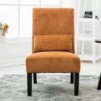 Poltroncina moderna senza braccioli in ciniglia con cuscino e gambe in legno massello – Sedia laterale a seduta profonda