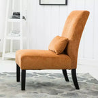 Poltroncina moderna senza braccioli in ciniglia con cuscino e gambe in legno massello – Sedia laterale a seduta profonda