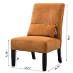 Poltroncina moderna senza braccioli in ciniglia con cuscino e gambe in legno massello – Sedia laterale a seduta profonda