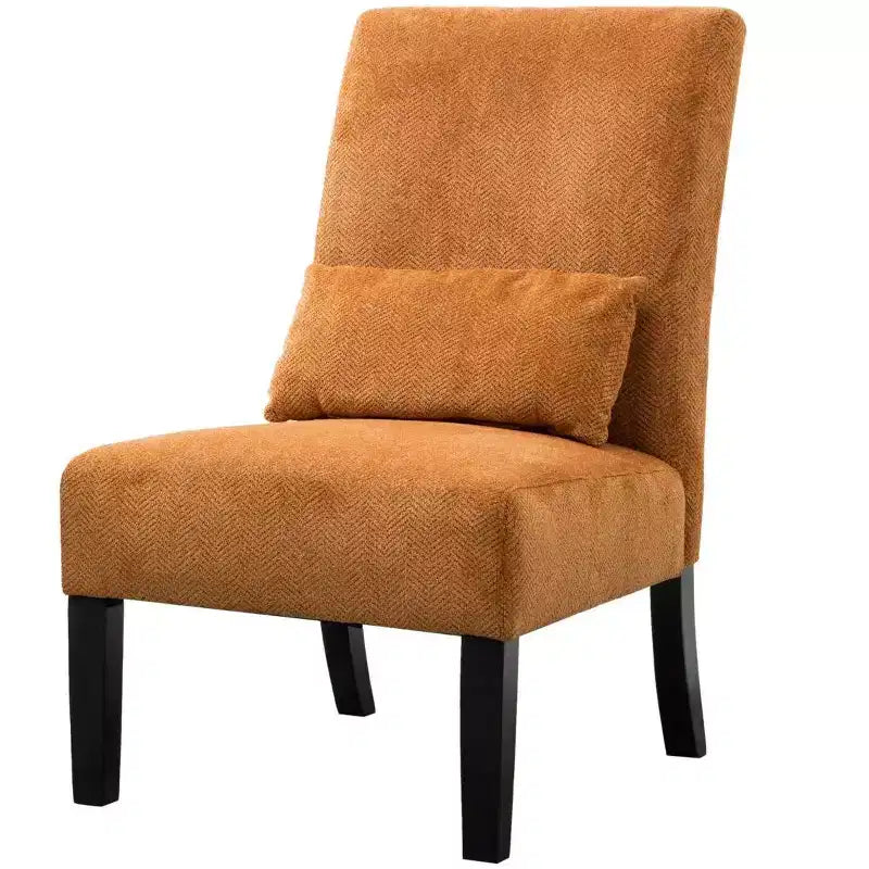Poltroncina moderna senza braccioli in ciniglia con cuscino e gambe in legno massello – Sedia laterale a seduta profonda