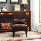 Poltroncina moderna senza braccioli in ciniglia con cuscino e gambe in legno massello – Sedia laterale a seduta profonda
