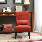 Poltroncina moderna senza braccioli in ciniglia con cuscino e gambe in legno massello – Sedia laterale a seduta profonda
