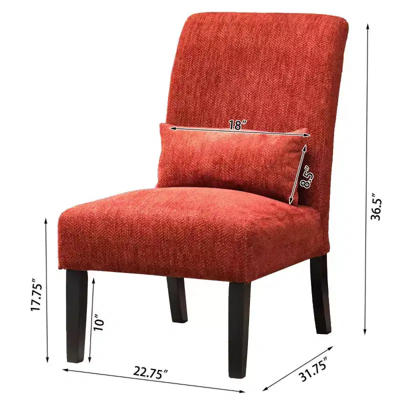 Poltroncina moderna senza braccioli in ciniglia con cuscino e gambe in legno massello – Sedia laterale a seduta profonda