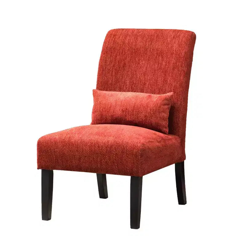 Poltroncina moderna senza braccioli in ciniglia con cuscino e gambe in legno massello – Sedia laterale a seduta profonda