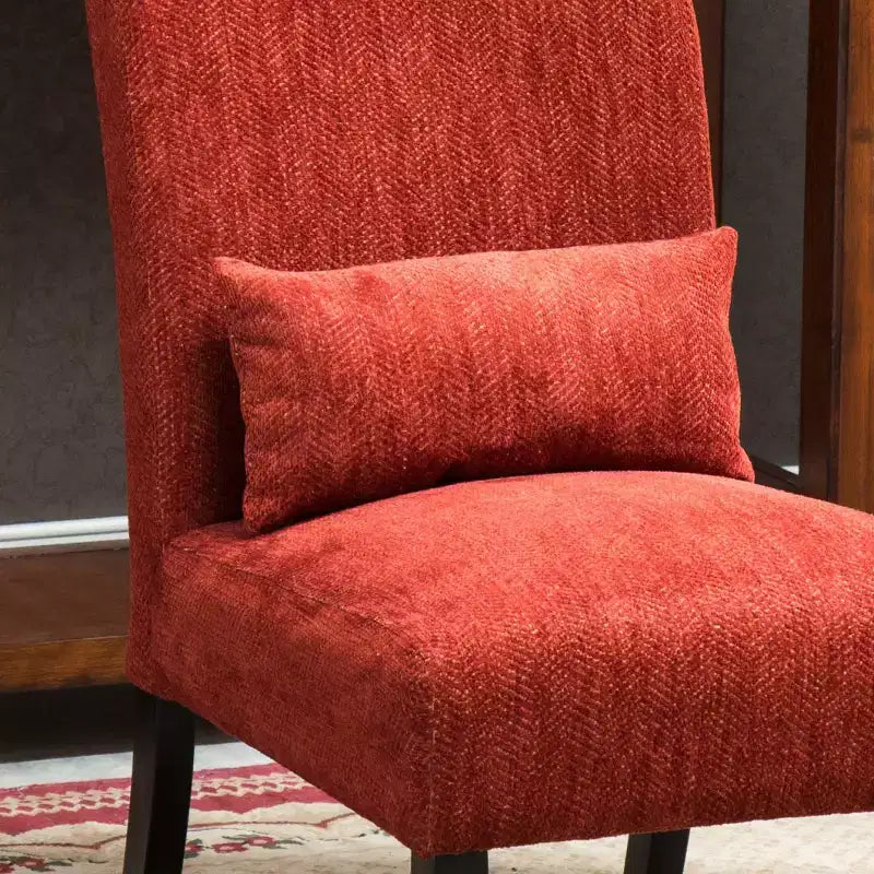 Poltroncina moderna senza braccioli in ciniglia con cuscino e gambe in legno massello – Sedia laterale a seduta profonda