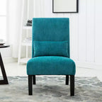 Poltroncina moderna senza braccioli in ciniglia con cuscino e gambe in legno massello – Sedia laterale a seduta profonda