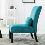 Poltroncina moderna senza braccioli in ciniglia con cuscino e gambe in legno massello – Sedia laterale a seduta profonda