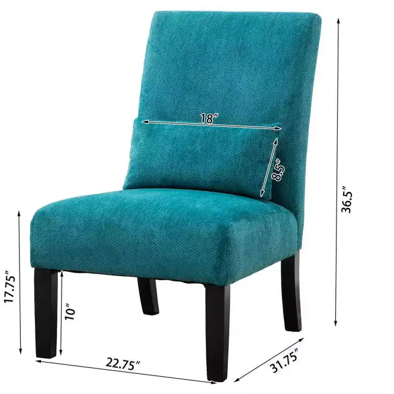Poltroncina moderna senza braccioli in ciniglia con cuscino e gambe in legno massello – Sedia laterale a seduta profonda
