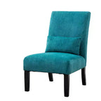 Poltroncina moderna senza braccioli in ciniglia con cuscino e gambe in legno massello – Sedia laterale a seduta profonda