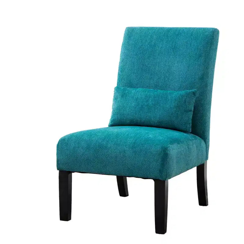 Poltroncina moderna senza braccioli in ciniglia con cuscino e gambe in legno massello – Sedia laterale a seduta profonda