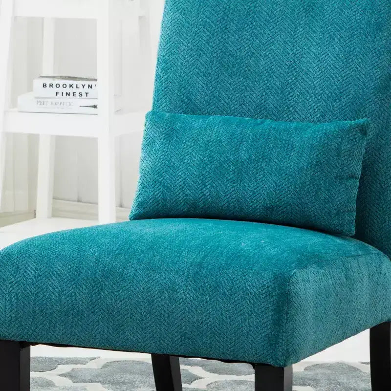 Poltroncina moderna senza braccioli in ciniglia con cuscino e gambe in legno massello – Sedia laterale a seduta profonda