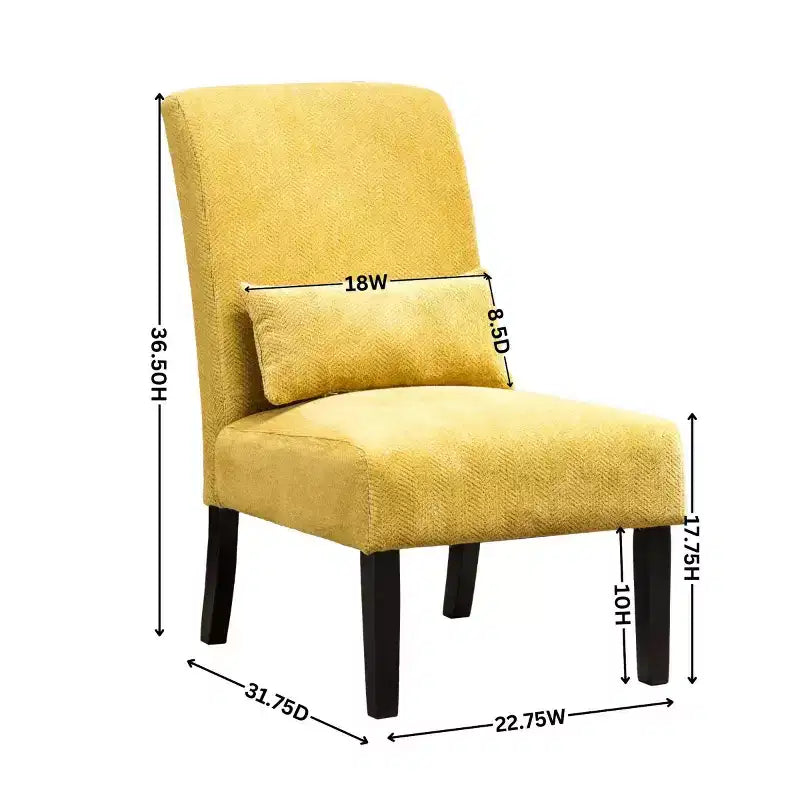Poltroncina moderna senza braccioli in ciniglia con cuscino e gambe in legno massello – Sedia laterale a seduta profonda