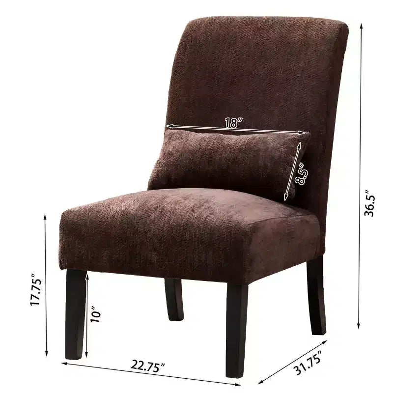Poltroncina moderna senza braccioli in ciniglia con cuscino e gambe in legno massello – Sedia laterale a seduta profonda