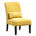 Poltroncina moderna senza braccioli in ciniglia con cuscino e gambe in legno massello – Sedia laterale a seduta profonda