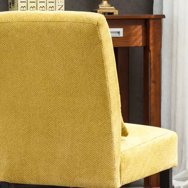 Poltroncina moderna senza braccioli in ciniglia con cuscino e gambe in legno massello – Sedia laterale a seduta profonda