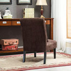 Poltroncina moderna senza braccioli in ciniglia con cuscino e gambe in legno massello – Sedia laterale a seduta profonda