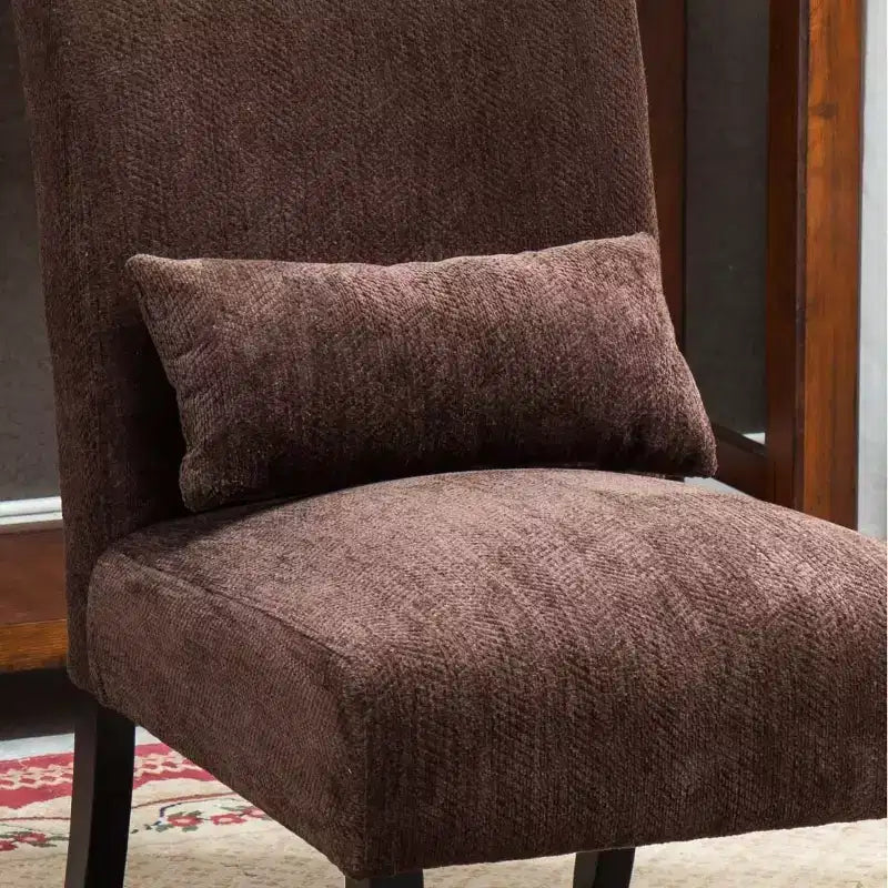 Poltroncina moderna senza braccioli in ciniglia con cuscino e gambe in legno massello – Sedia laterale a seduta profonda