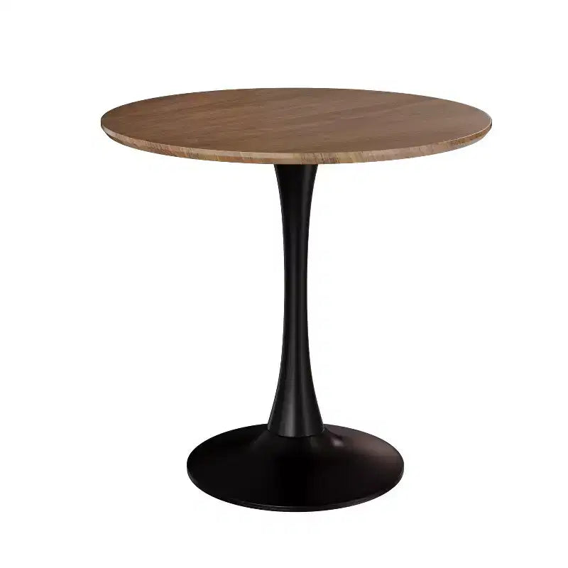 Tavolo da pranzo rotondo Tulip da 80 cm per 2-4 persone – Piano in MDF e base a piedistallo, color noce