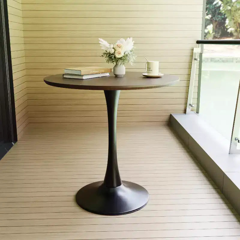Tavolo da pranzo rotondo Tulip da 80 cm per 2-4 persone – Piano in MDF e base a piedistallo, color noce
