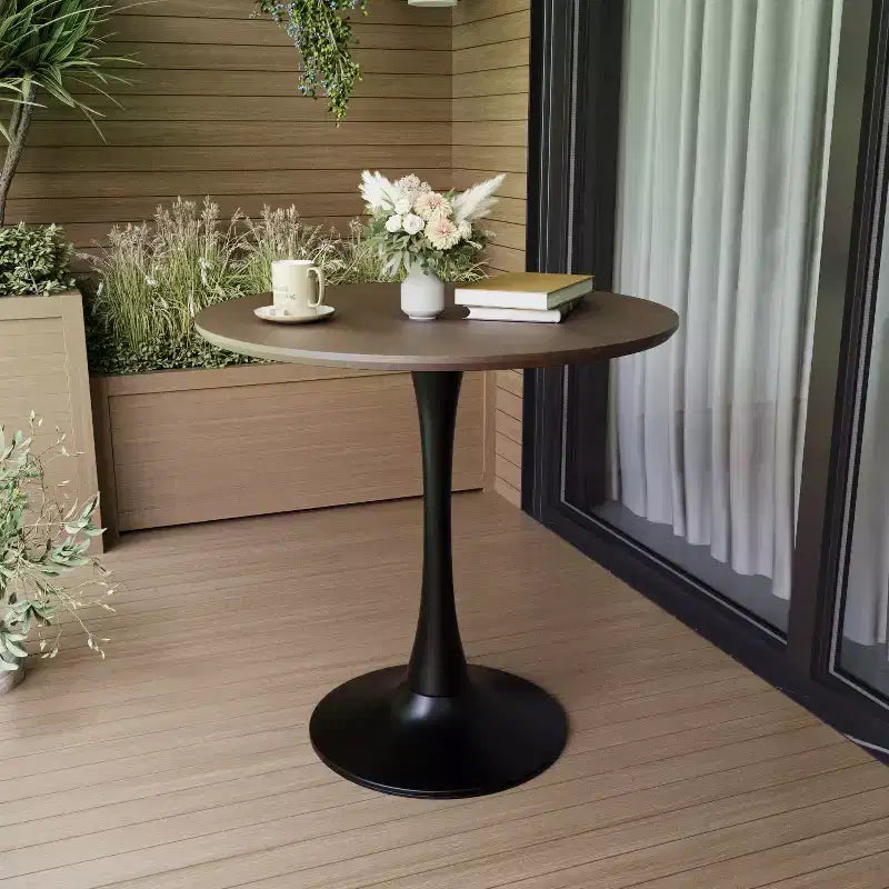Tavolo da pranzo rotondo Tulip da 80 cm per 2-4 persone – Piano in MDF e base a piedistallo, color noce